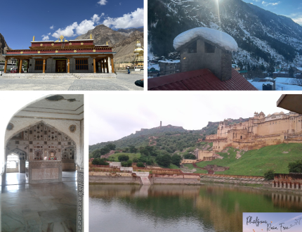 Various scenic locations including mountains, beaches, and historical sites, offering travel inspiration and a journey guide.